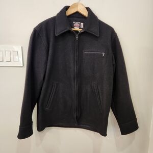 Vintage Johnson Woolen Mills Wool Nylon Blend Jacket Full Zip Black Mens Medium